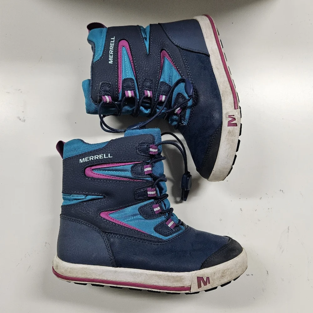 Merrell Snow Bank 3.0 Kids Waterproof Boot Size 1 Unisex Blue Purple